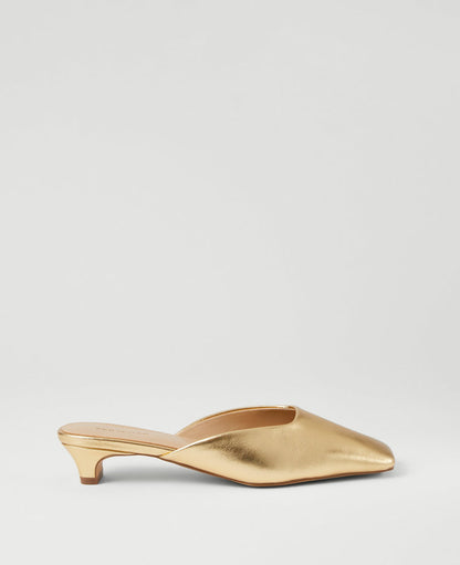 Metallic Kitten Heel Mule Pumps