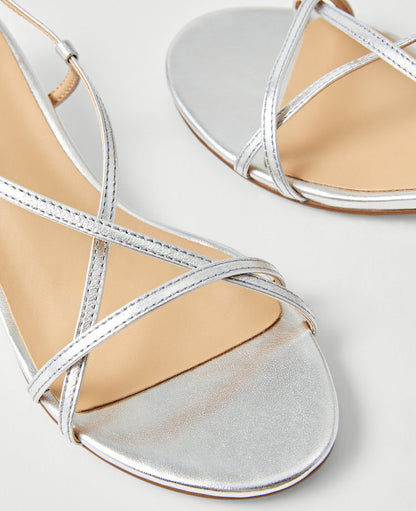 Metallic Strappy Ankle Wrap Kitten Heel Sandals