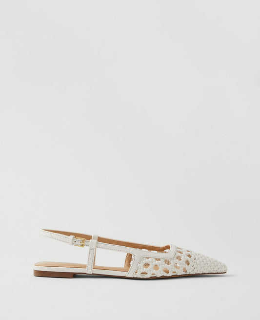 Woven Leather Nip Toe Slingback Flats
