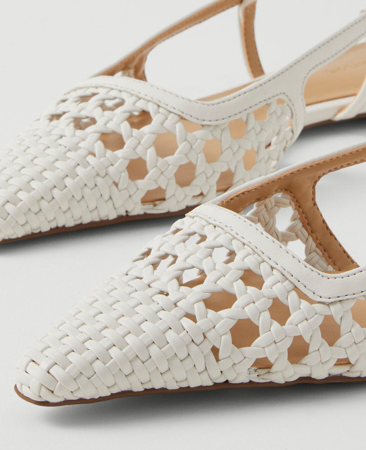 Woven Leather Nip Toe Slingback Flats