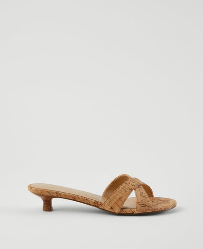 Cork Crossover Slingback Kitten Heel Sandals