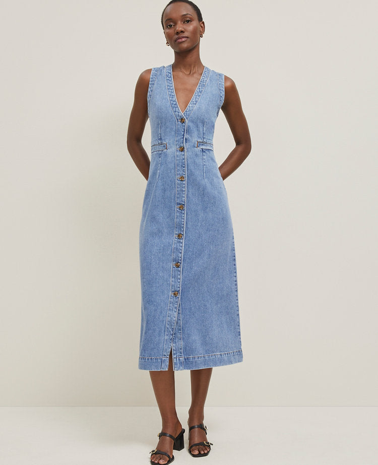 Denim V-Neck Shirtdress