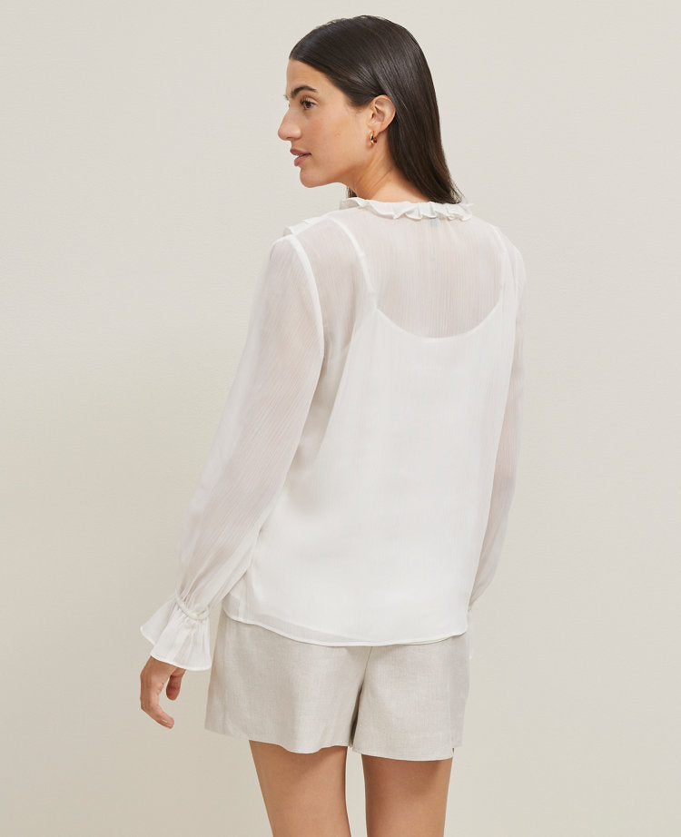 Tie Neck Ruffle Popover