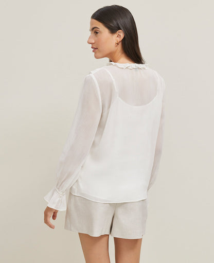 Tie Neck Ruffle Popover