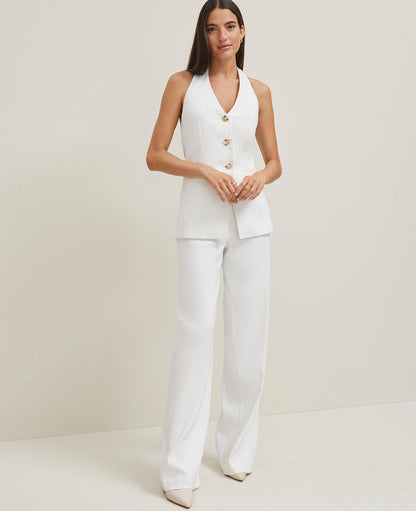 The Petite Wide-Leg Pant in Herringbone Linen Blend