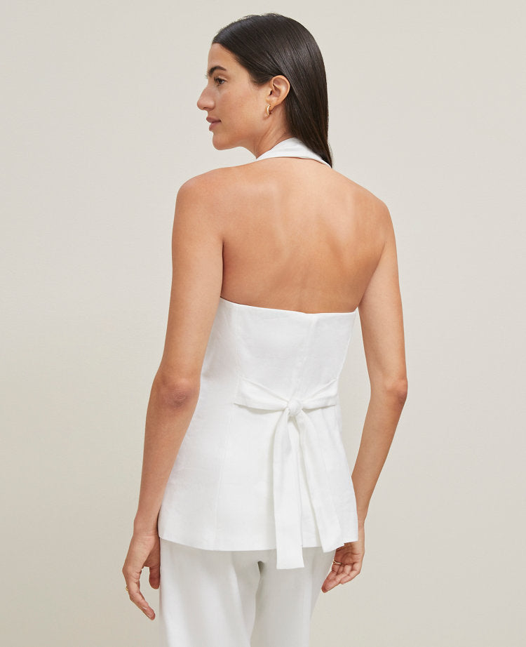 The Halter Vest in Herringbone Linen Blend