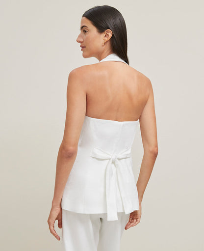 The Halter Vest in Herringbone Linen Blend