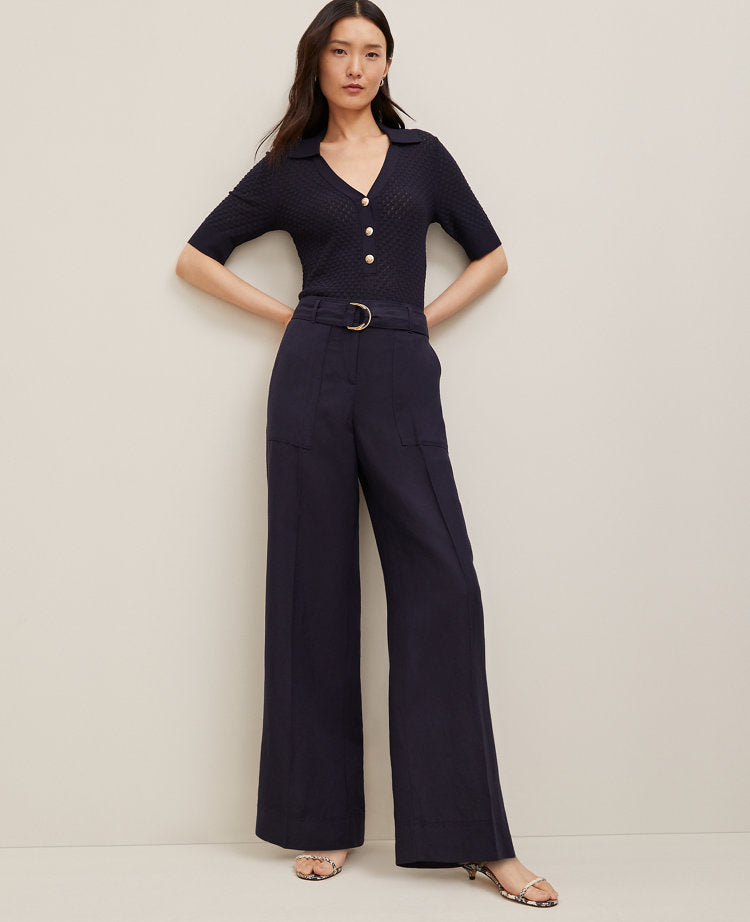 The Petite Belted Wide-Leg Pant in Linen Blend