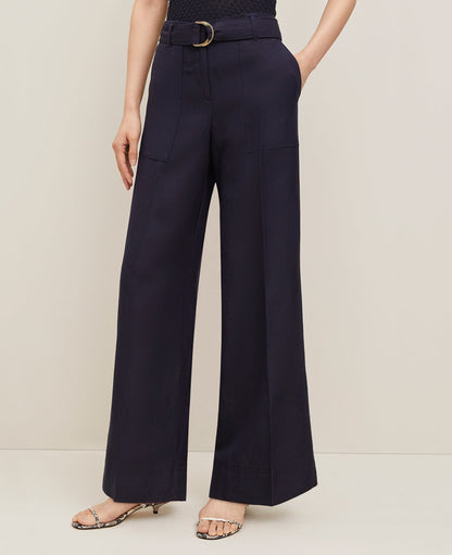 The Petite Belted Wide-Leg Pant in Linen Blend