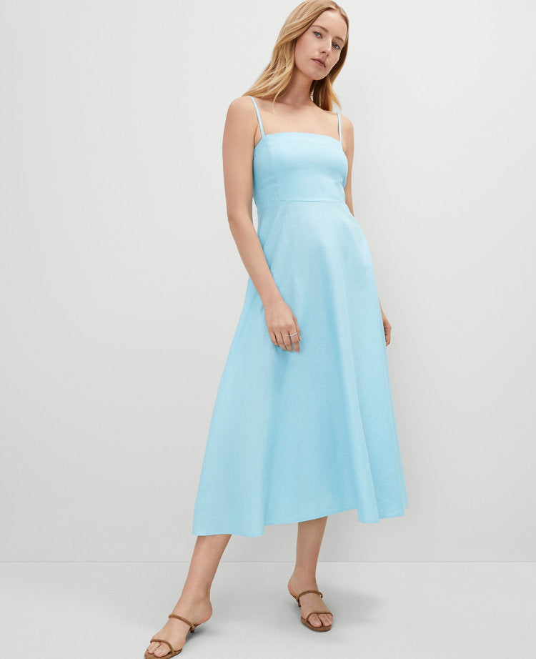 Linen Blend Midi Dress