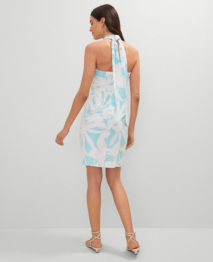 Floral Knotted Linen Blend Midi Dress
