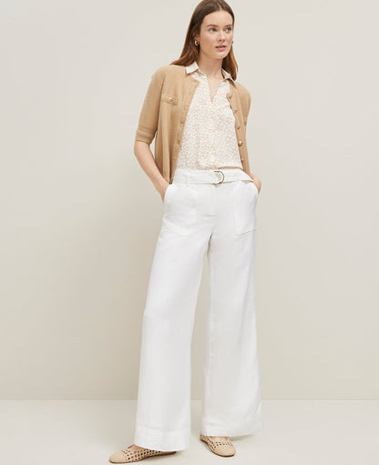 The Petite Belted Wide-Leg Pant in Linen Blend