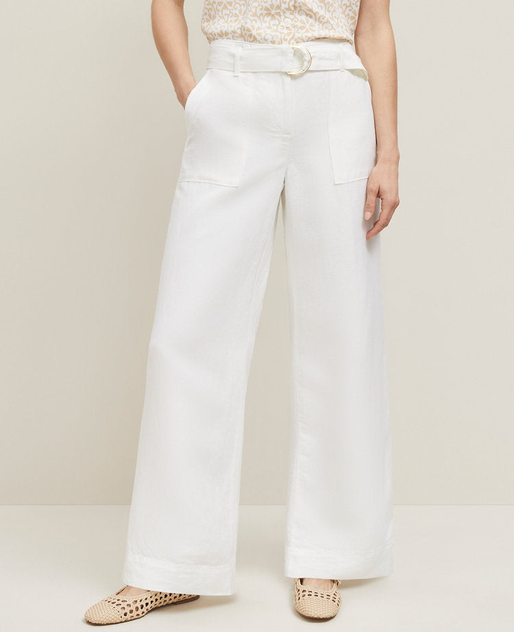 The Petite Belted Wide-Leg Pant in Linen Blend
