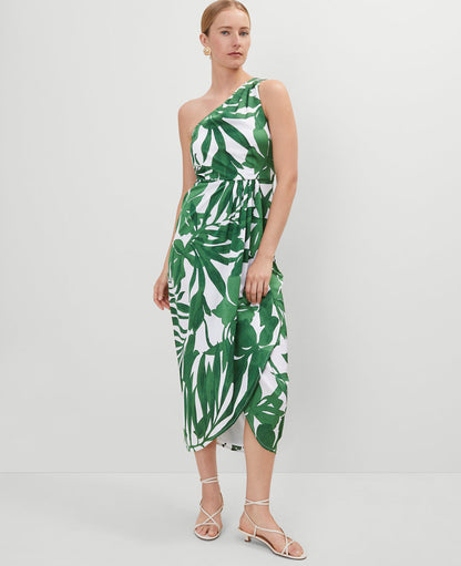 Satin One Shoulder Midi Dress