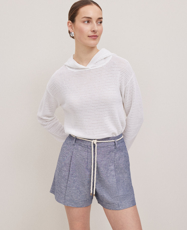 Petite Weekend Collection Belted Shorts in Linen Blend