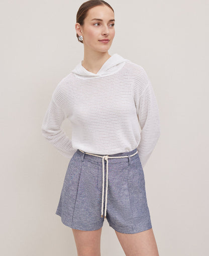 Petite Weekend Collection Belted Shorts in Linen Blend