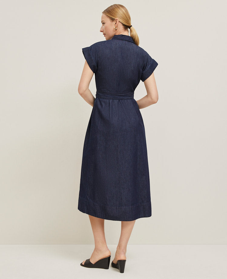 Petite Chambray Flare Midi Shirtdress