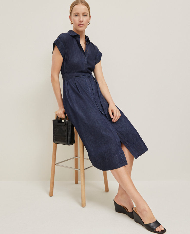 Petite Chambray Flare Midi Shirtdress