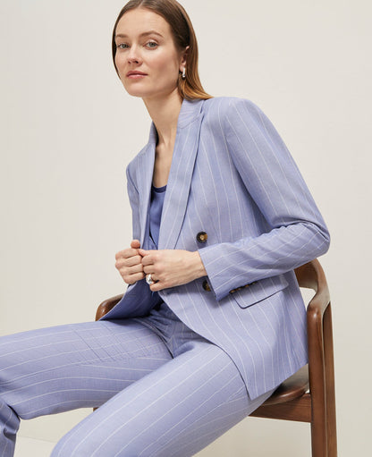 The Petite Double Breasted Cutaway Blazer in Pinstripe