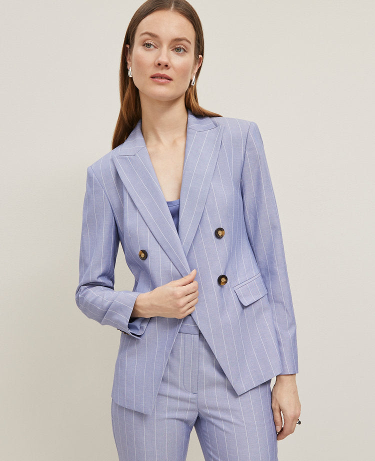 The Petite Double Breasted Cutaway Blazer in Pinstripe