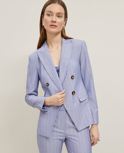 The Petite Double Breasted Cutaway Blazer in Pinstripe