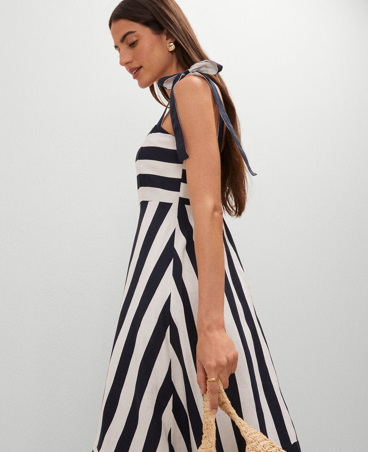 Weekend Collection Striped Linen Blend Midi Dress