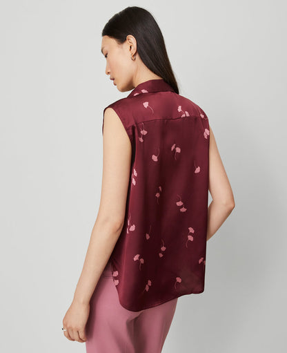 Floral Shirred Yoke Sleeveless Shirt