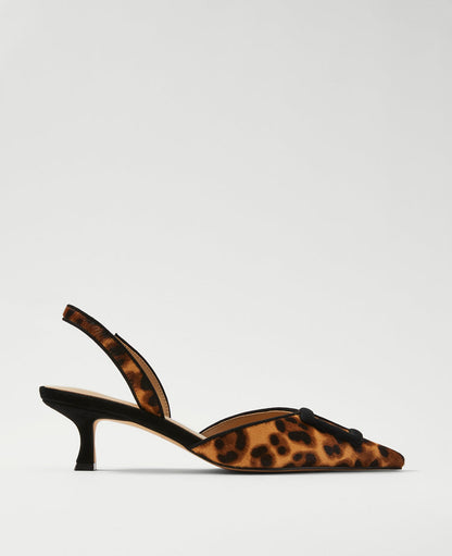 Pointy Toe Buckle Haircalf Slingback Pumps