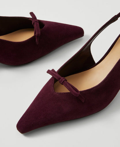 Bow Suede Slingback Pumps