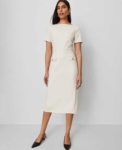 Petite Striped Midi Sheath Dress