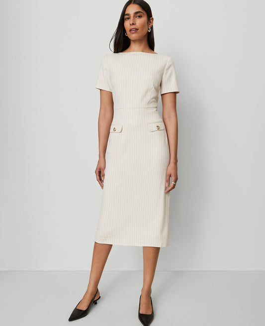 Petite Striped Midi Sheath Dress