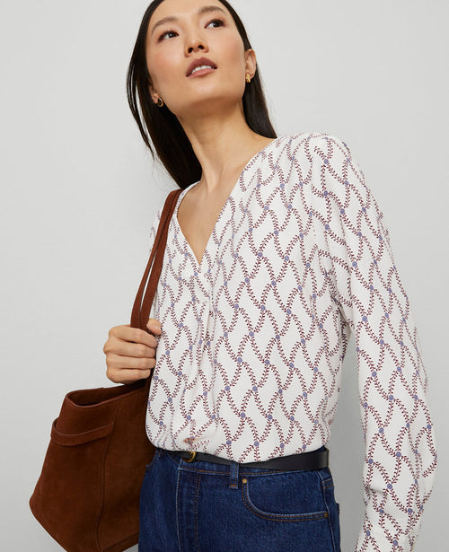 Petite Floral Mixed Media Pleat Front Top