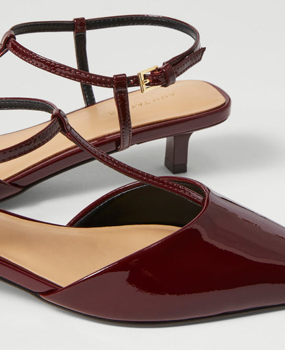 Patent T-Strap Kitten Heel Pumps