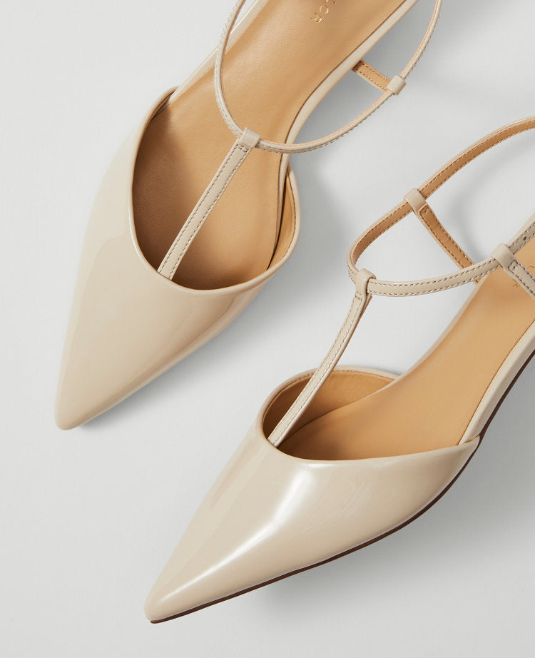 Patent T-Strap Kitten Heel Pumps