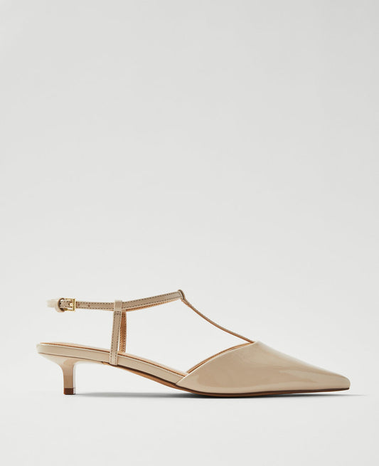 Patent T-Strap Kitten Heel Pumps