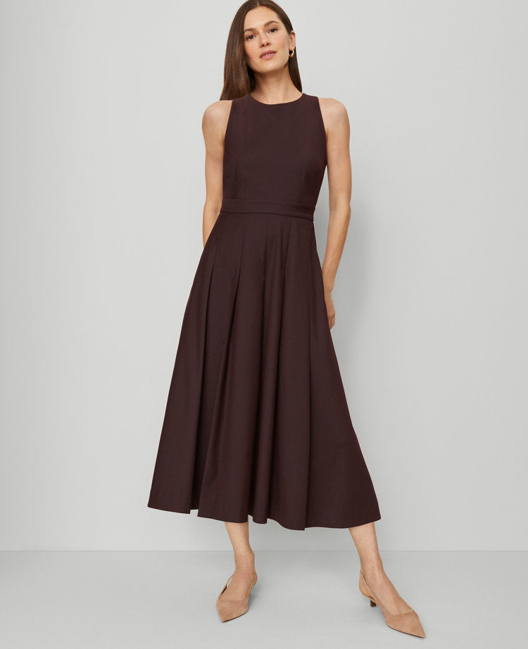 The Petite Crew Neck Pleated Midi Dress