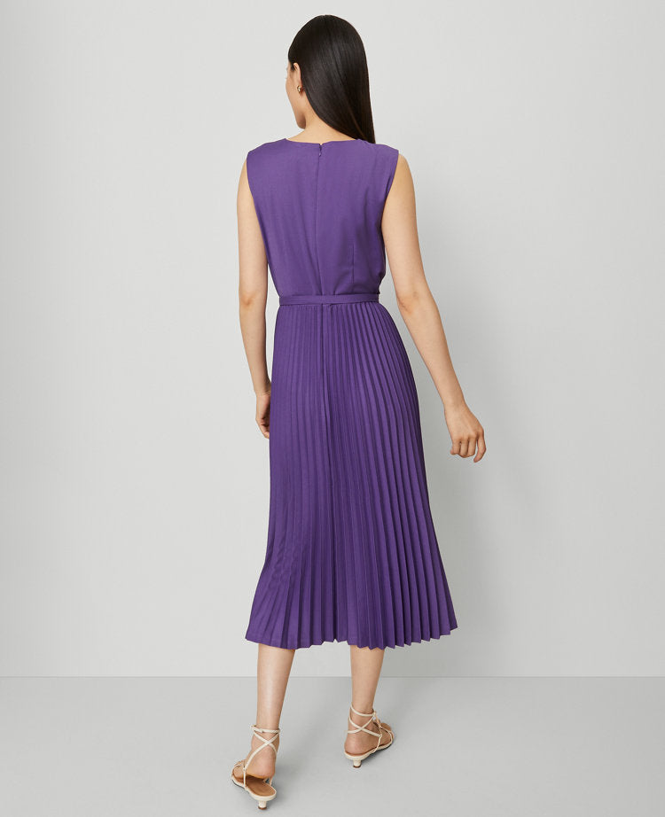 Petite Belted Pleated Midi Dress