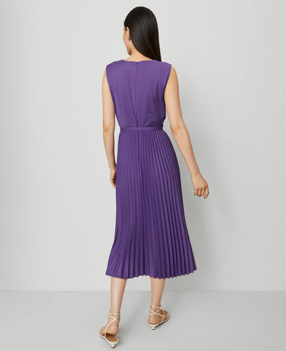 Petite Belted Pleated Midi Dress