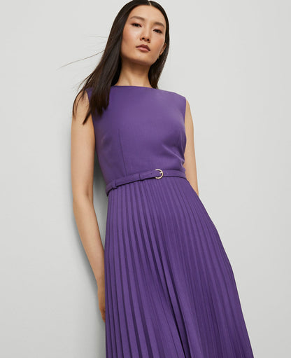Petite Belted Pleated Midi Dress