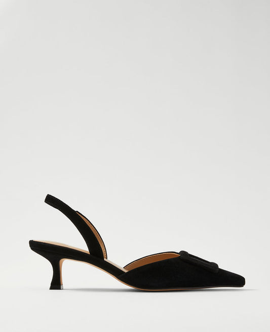 Pointy Toe Buckle Suede Slingback Pumps