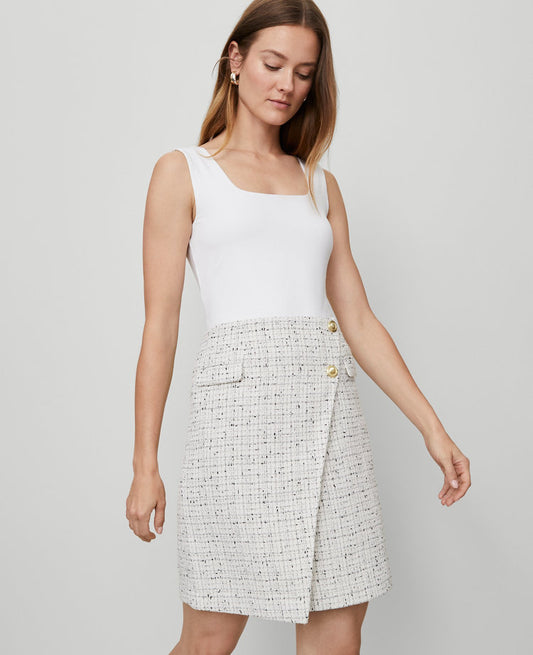 Tweed Button Wrap Skirt