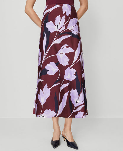 Petite Floral Satin Bias Slip Skirt