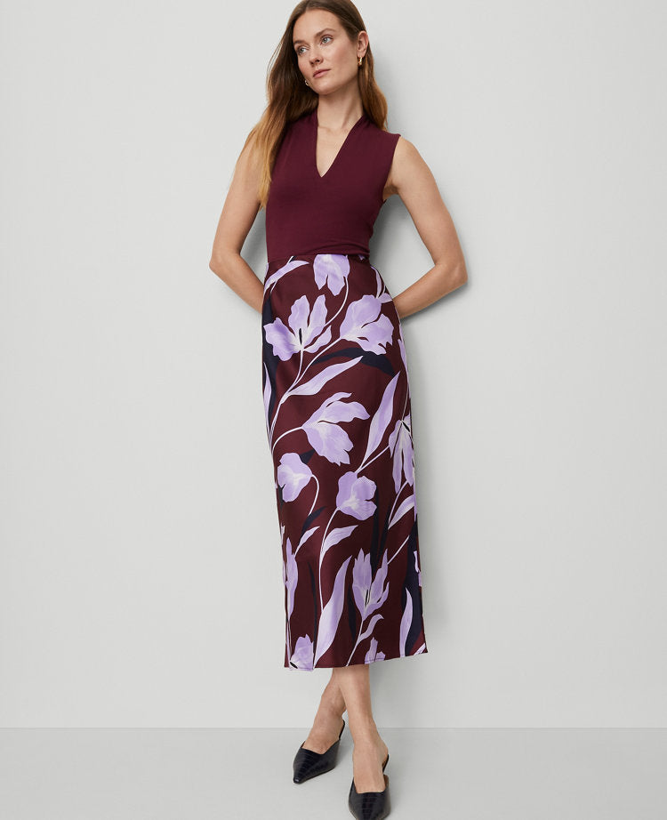 Petite Floral Satin Bias Slip Skirt