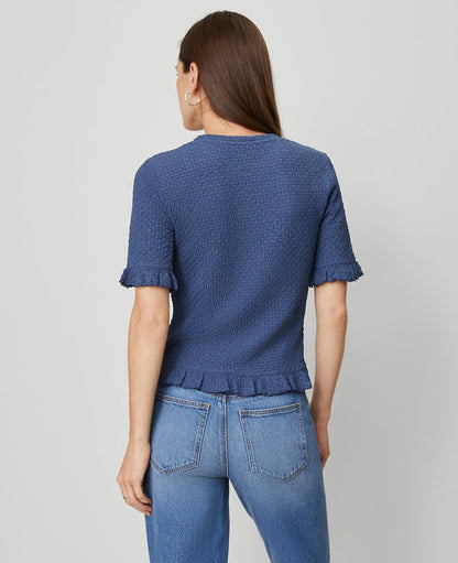Petite Popcorn Knit  Ruffle Trim Blouse