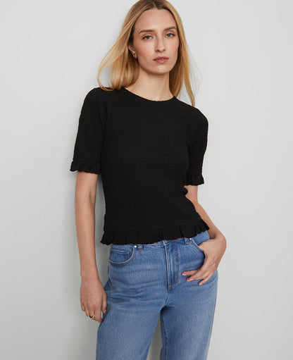 Petite Popcorn Knit  Ruffle Trim Blouse