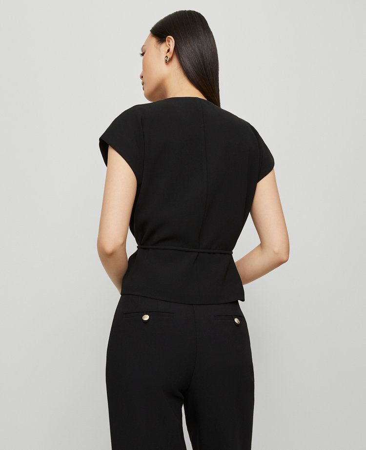Petite Wrap Tie Waist Blouse