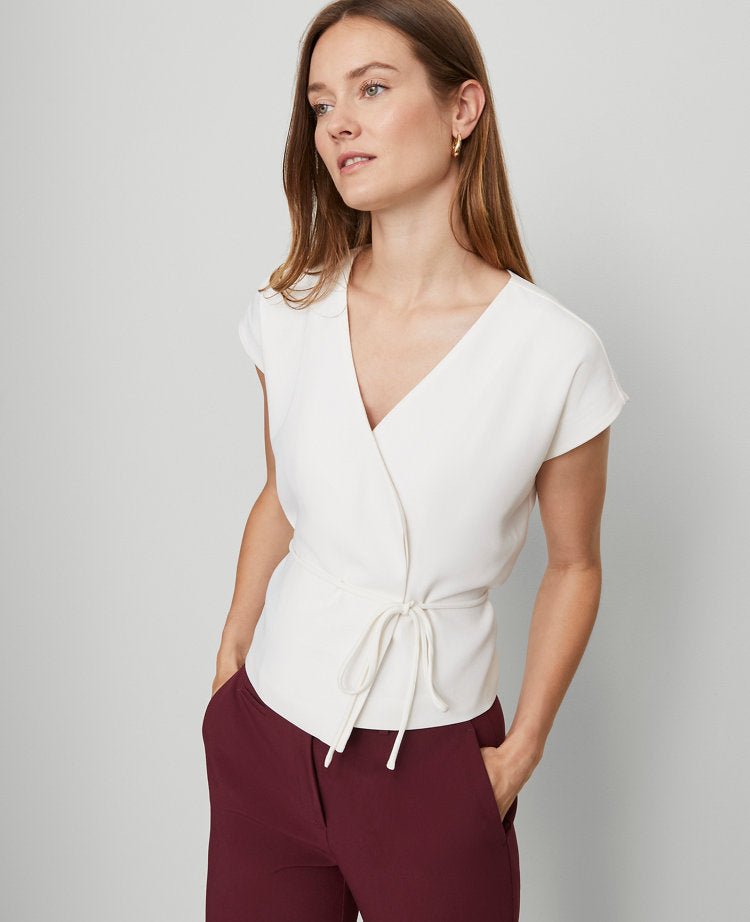 Petite Wrap Tie Waist Blouse