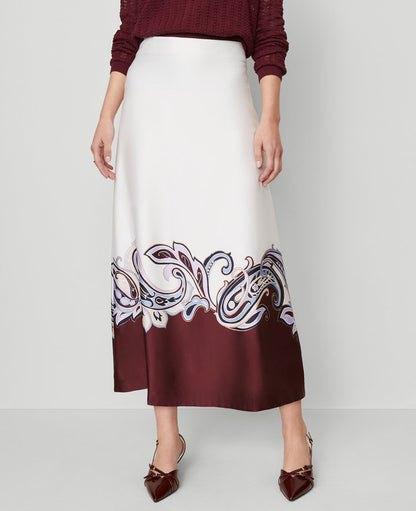 Petite Paisley Satin Midi Skirt