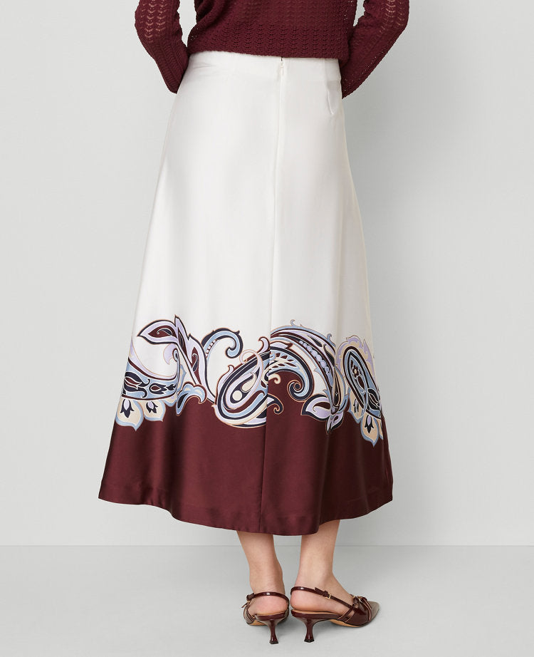 Petite Paisley Satin Midi Skirt