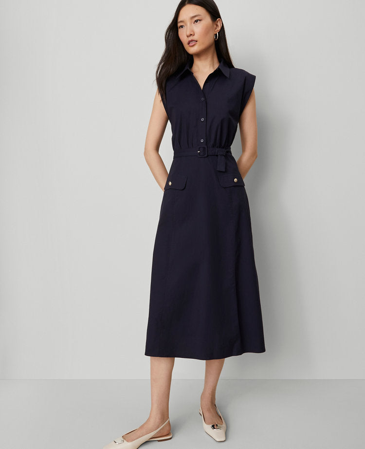 Petite Belted Flare Midi Shirtdress